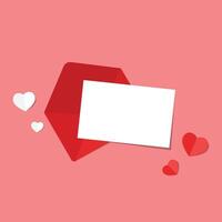 Love letter. White card with red paper envelope mockup . free space for text. copy space. Valentine's card . vector