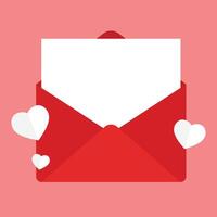 Love letter. White card with red paper envelope mockup . free space for text. copy space. Valentine's card . vector