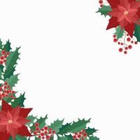 sample corner Christmas composition of poinsettia and twigs with green leaves and red berries vector