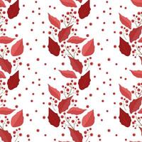 vertical pattern of poinsettia leaves and red berries on a branch vector