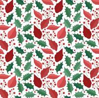 vertical pattern of poinsettia and lolly leaves and red berries on a branch vector