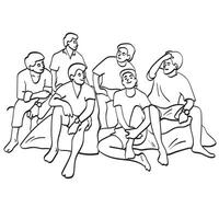 six men sitting together illustration hand drawn isolated on white background vector