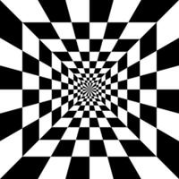a black and white checkered pattern with a central hole black and white optical illusion checked background vector
