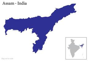 Assam state map, Assam map along with Indian Map vector