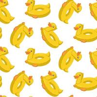 Swimming circle pattern is in the form of a yellow duck with large round eyes, a bright orange beak and a cute tail. This floating duck is perfect for a summer themed pool party. Seamless illustration vector