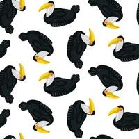 Pattern with swimming circles in the form of a black toucan with a large yellow nose, a large floating bird. This bird swimming circle is perfect for a summer themed pool party. Seamless illustration vector