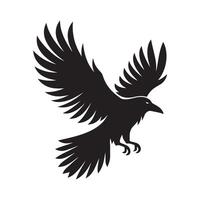 A Raven Bird silhouette, A Raven in attacking mood illustration in black and white vector