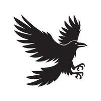 A Raven Bird silhouette, A Raven in attacking mood illustration in black and white vector