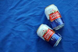 KYIV, UKRAINE - 4 MAY, 2023 Can of Stella Artois beer without alcohol and low in calories photo