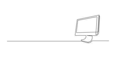 Line drawing of a personal computer. Computer monitor continuous line on a white background. illustration vector