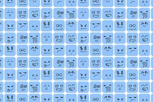 Seamless pattern with square funny characters with different facial emotions. illustration with figures happy sad angry emoticons for children. pattern vector