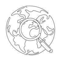 Line drawing of planet world with search. Traveling and route finding concept. The line of the planet Earth vector