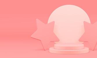Pink 3d podium with stars mock up for cosmetic product presentation realistic vector
