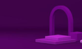 Purple 3d podium pedestal with arch wall background for presentation realistic vector