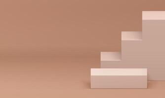 Beige 3d squared podium pedestal with stairs mock up for product show realistic illustration vector