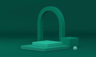 3d green squared podium pedestal mock up for product show realistic illustration vector