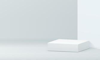 3d white empty showroom squared podium pedestal with wall background realistic vector