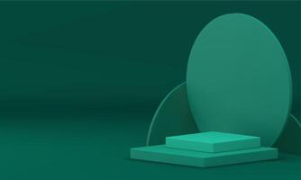 3d green podium squared pedestal with round wall background realistic illustration vector