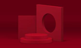 Red 3d geometric podium pedestal for mock up product show presentation realistic vector