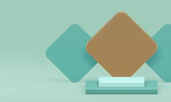 3d geometric podium green squared stand with golden rhombus wall background realistic vector