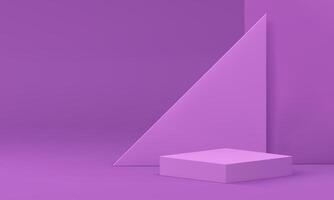 Violet 3d podium pedestal with triangle wall background realistic illustration vector