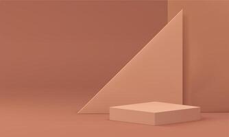 3d beige podium pedestal with triangle wall background realistic illustration vector