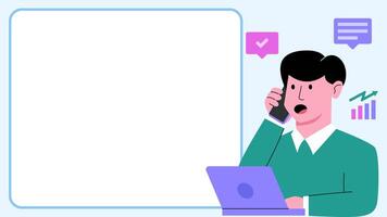 Businessman Employee Worker Calling Call Animation with Copy Space Smartphone Laptop Graphic Chart Statistic Analytic - Success Leader Man Communication video