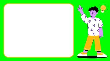 New Idea Innovation Presentation Concept Animation on Green Screen Chroma Key - Man Pointing Copy Space with Bulb Flat Illustration video