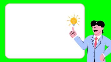 Businessman Employee Worker Getting Idea Innovation Animation on Green Screen Chroma Key with Copy Space for Presentation - Success Leader Man with Inspiration video