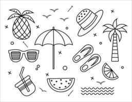 set of icons on the theme of summer. For web design, websites, applications, coloring books, postcards, social networks, posters, books, infographics. Isolated on white background vector