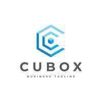 tech hexagon cube c letter logo design vector