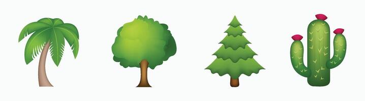 Set of different trees illustration. Such as palm, oak tree, pine, cactus. Various green tree collection isolated on white background. vector