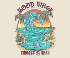Summer good vibes graphic design for apparel, stickers, posters, background and others. Surfing club design. vector