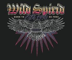 Wild spirit. Eagle rebel rock tour graphic print design. Make some noise rock and roll artwork design. vector