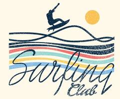 Multi color wave artwork. Endless summer design. Surfing club artwork. Palm tree design. vector