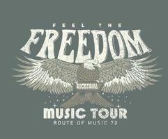 Feel the freedom. Rock and roll, World tour print design. Eagle fly graphic print design. World fire artwork. vector