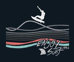 Enjoy surf. Multi color wave artwork. Endless summer design. Surfing club artwork. Palm tree design. vector