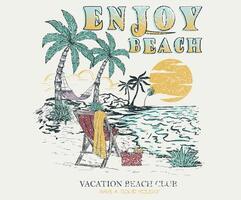 Sunshine paradise graphic print design. Enjoy beach life. Summer vibes artwork. Surf club design. Beach wave artwork. vector
