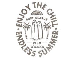 Enjoy the chill. Endless summer design. Surfing club artwork. Palm tree design. vector