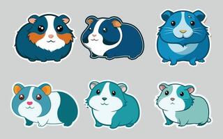 Guinea pig flat color sticker bundle set collection isolated on background vector