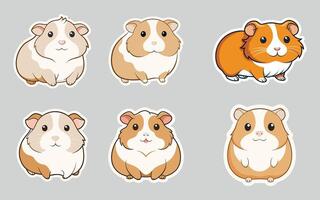 Guinea pig flat color sticker bundle set collection isolated on background vector