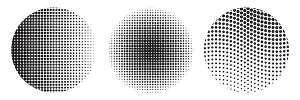 Set of Abstract dotted circles, round halftones geometric dots gradient and pop art texture. Dot spray gradation set background. vector