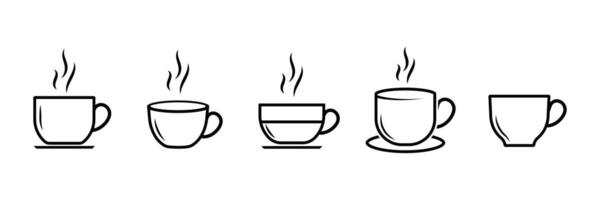 Outlined Coffee cup icon set. Cups of coffee tea symbol collection. vector