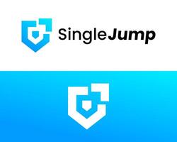 Logo design about cyber security shield and small jump sign. vector