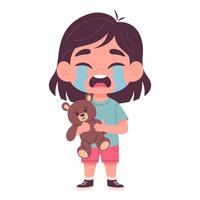 Crying child with a toy in his hands, on a white background vector