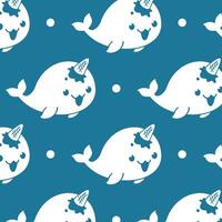 CUTE NARWHAL WITH AN ICE CREAM HORN PATTERN vector