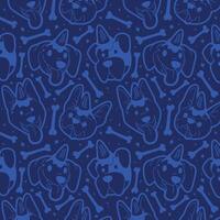 CUTE DOGGIE HEAD WITH AN ICE CREAM ON HEAD IN BLUE BACKGROUND PATTERN vector