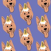 A CUTE SMILING DOG WITH AN ICE CREAM ON HIS HEAD PATTERN vector