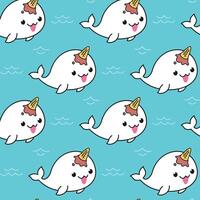 CUTE NARWHAL WITH AN ICE CREAM ON HIS HEAD PATTERN vector