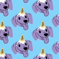 A CUTE DACHSHUND WITH AN ICE CREAM ON HIS HEAD SEAMLESS PATTERN vector